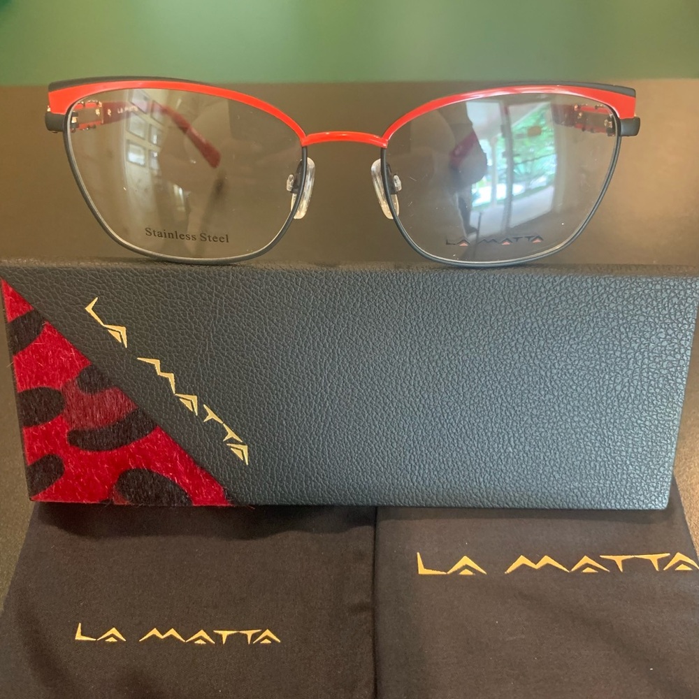 La Matta Red & Black Two-Tone Metal Eyeglasses